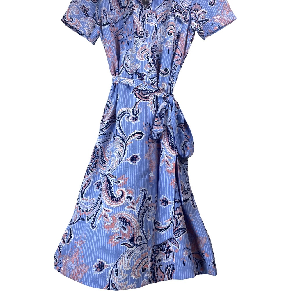 NWT Jones New York M Belted Paisley Midi Dress Pastel Blue Pink Pockets Relaxed - Picture 4 of 8